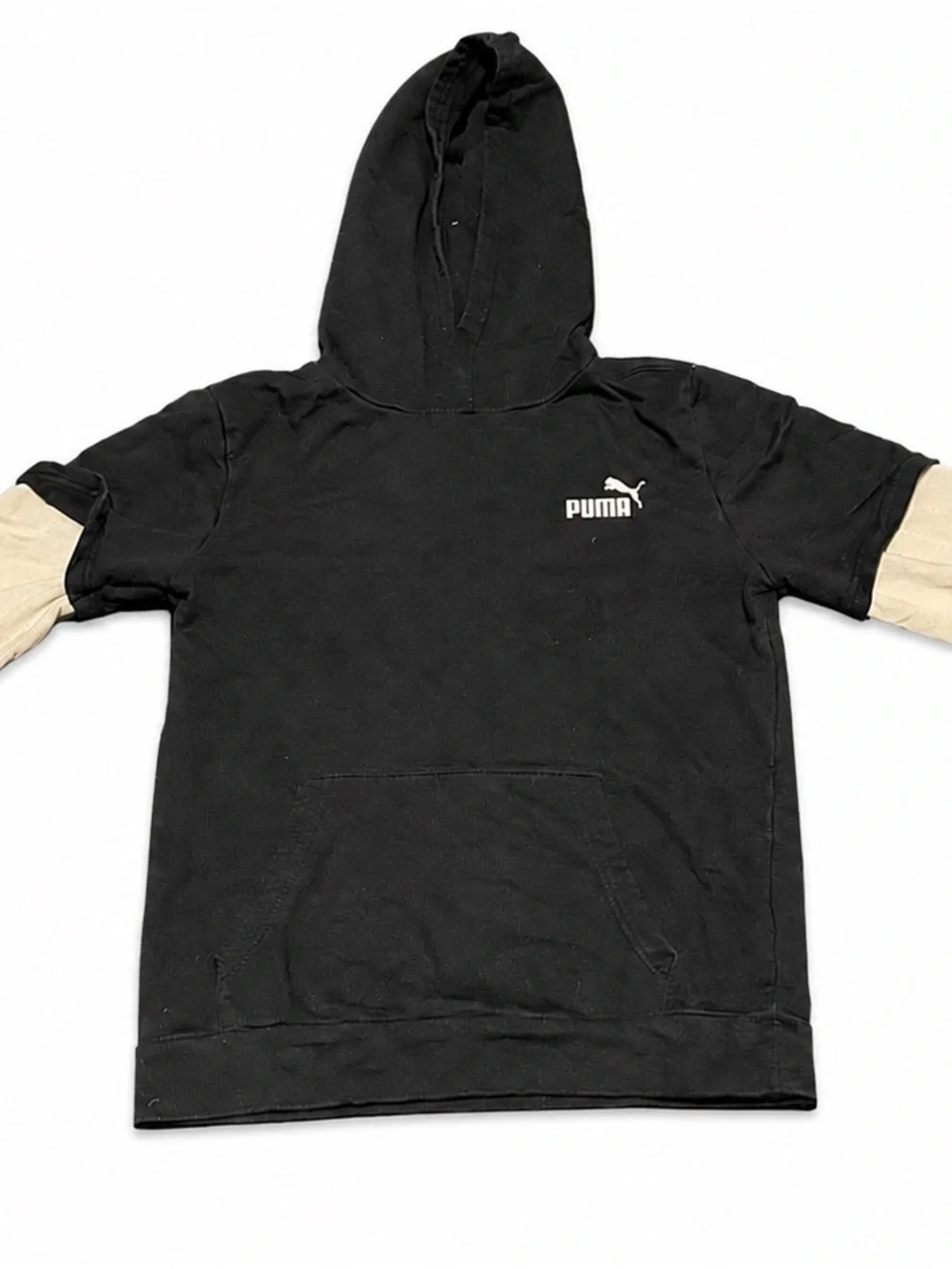 PUMA Black Cream Layered Graphic Sleeve Hoodie L 14/16